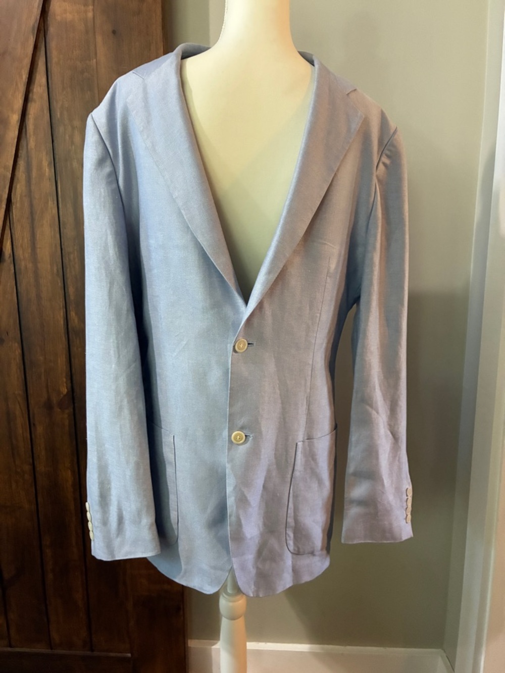Hugo Boss Men's Blazer Blue Lined Single-Breasted 40L Bamboo/Linen EUC Guabello